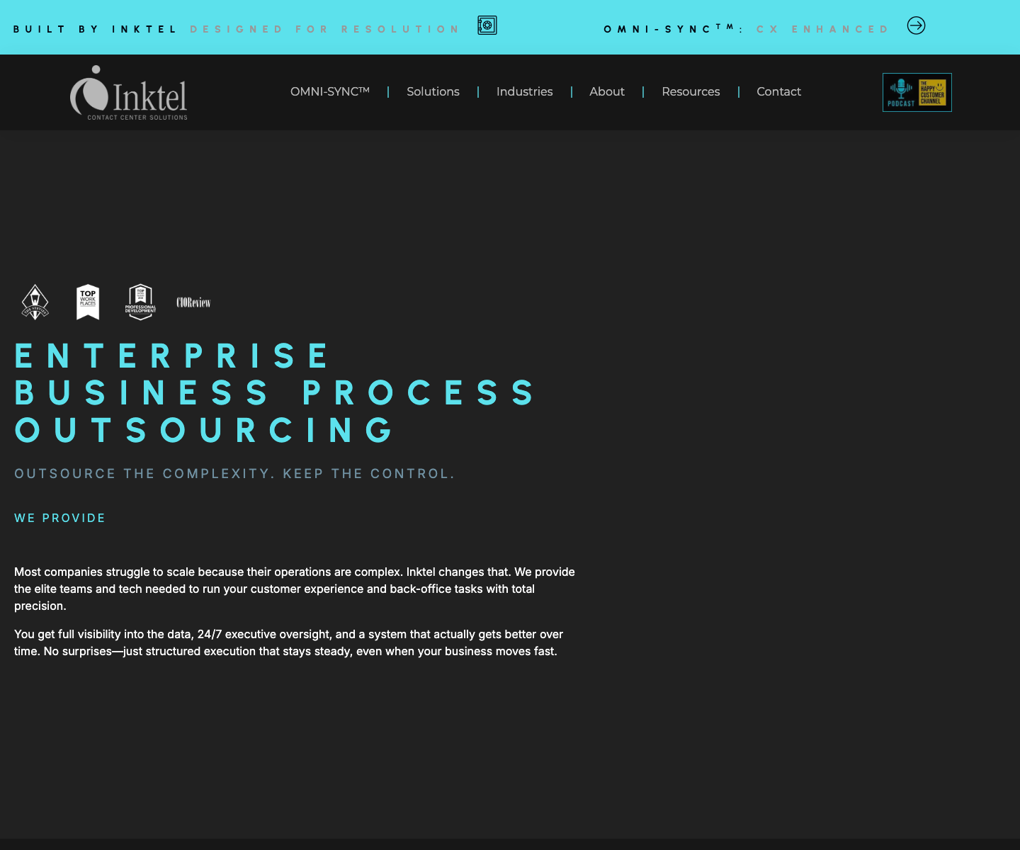 Captured Inktel homepage screenshot used behind Clarity activity overlay